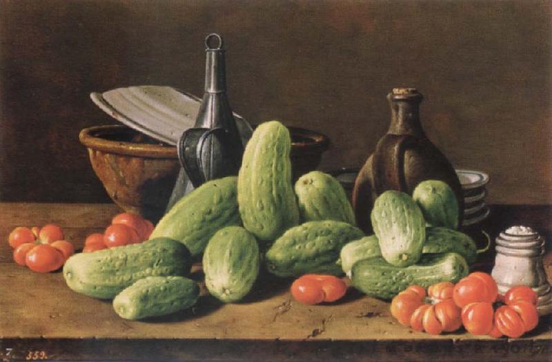 Melendez, Luis Eugenio Cucumber and tomatoes oil painting image